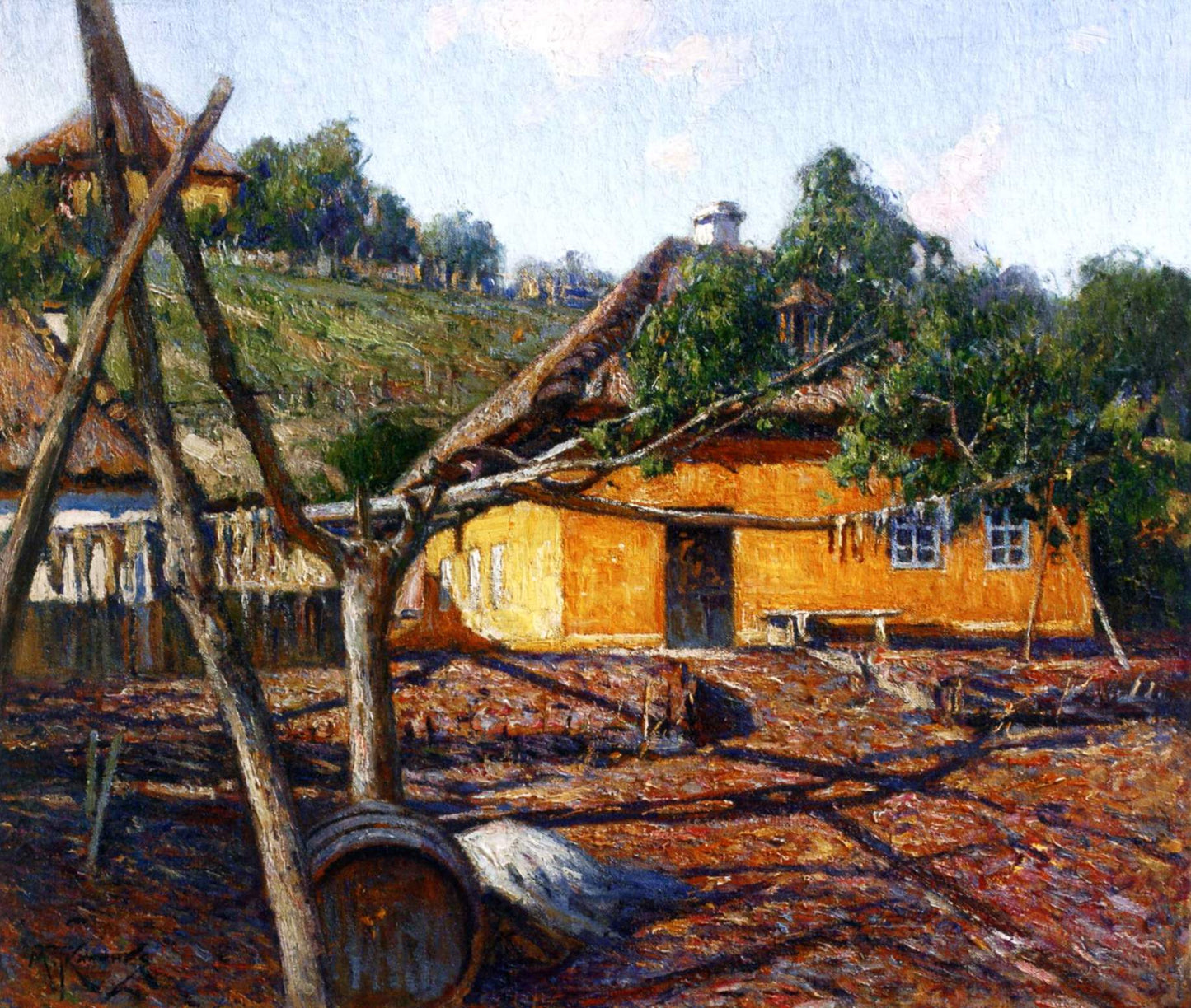 Yellow Cottage, vintage artwork by Mikhail Tkachenko, 12x8" (A4) Poster