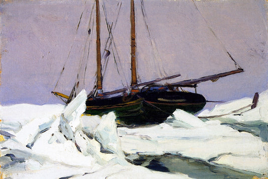 Schooner in the Ice Pack (study), vintage artwork by Clarence Gagnon, 12x8" (A4) Poster