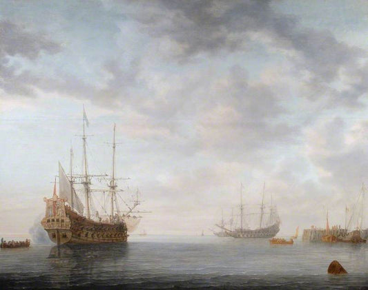 Dutch Men-of-War at Anchor, vintage artwork by Simon de Vlieger, 12x8" (A4) Poster