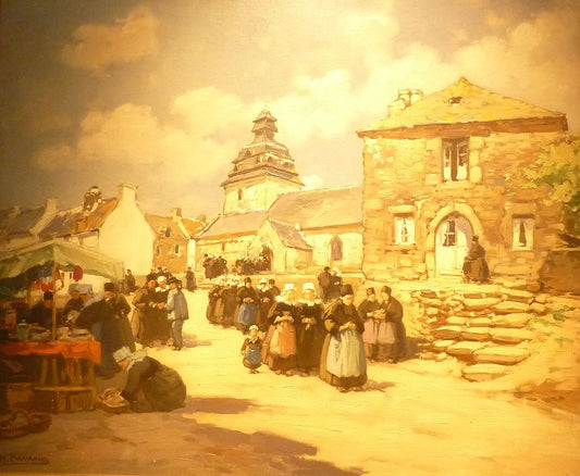 Sortie de messe au Faouët, vintage artwork by Henri Alphonse Barnoin, 12x8" (A4) Poster