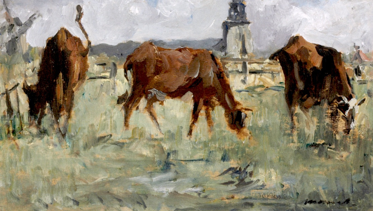 Cows at a Pasture, vintage artwork by Édouard Manet, 12x8" (A4) Poster