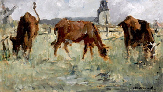Cows at a Pasture, vintage artwork by Édouard Manet, 12x8" (A4) Poster