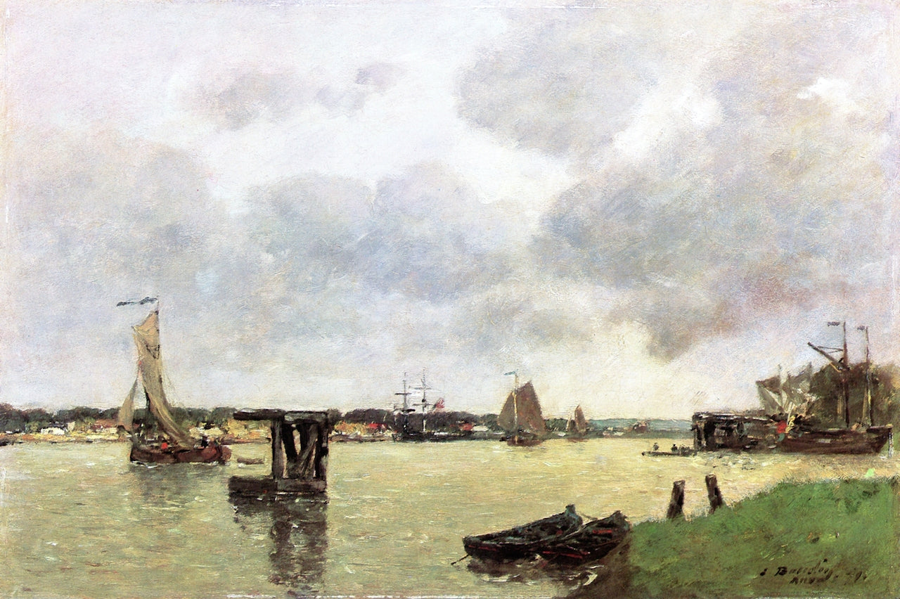 Antwerp, View of the Scheldt, vintage artwork by Eugène-Louis Boudin, 12x8" (A4) Poster