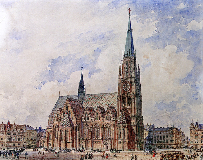 Gothic Church, vintage artwork by Franz von Alt, A3 (16x12