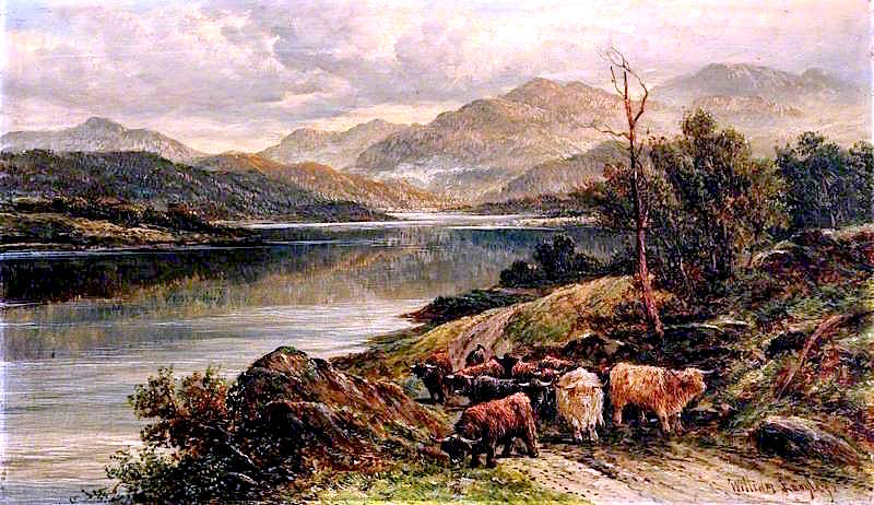 Loch with Highland Cattle by William Langley,16x12(A3) Poster