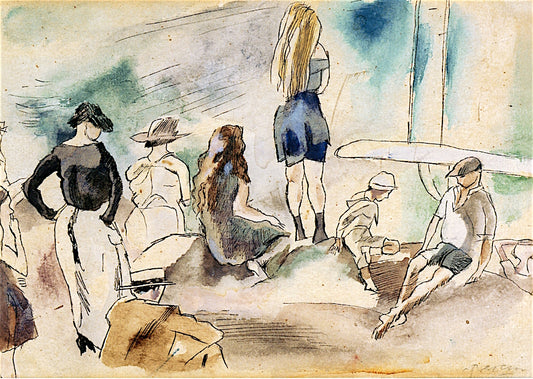 Beach, Florida, vintage artwork by Jules Pascin, 12x8" (A4) Poster