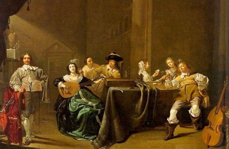 Card Players and Merrymakers, vintage artwork by Jacob Duck, 12x8" (A4) Poster