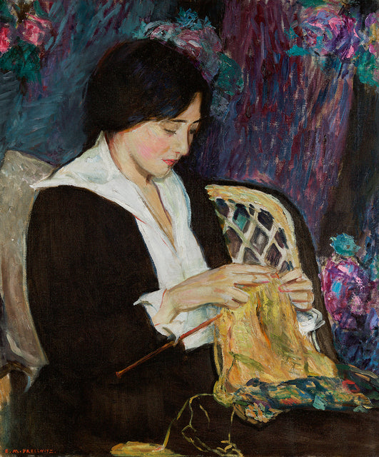 Young Woman Knitting by Edith Mitchill Prellwitz,A3(16x12")Poster