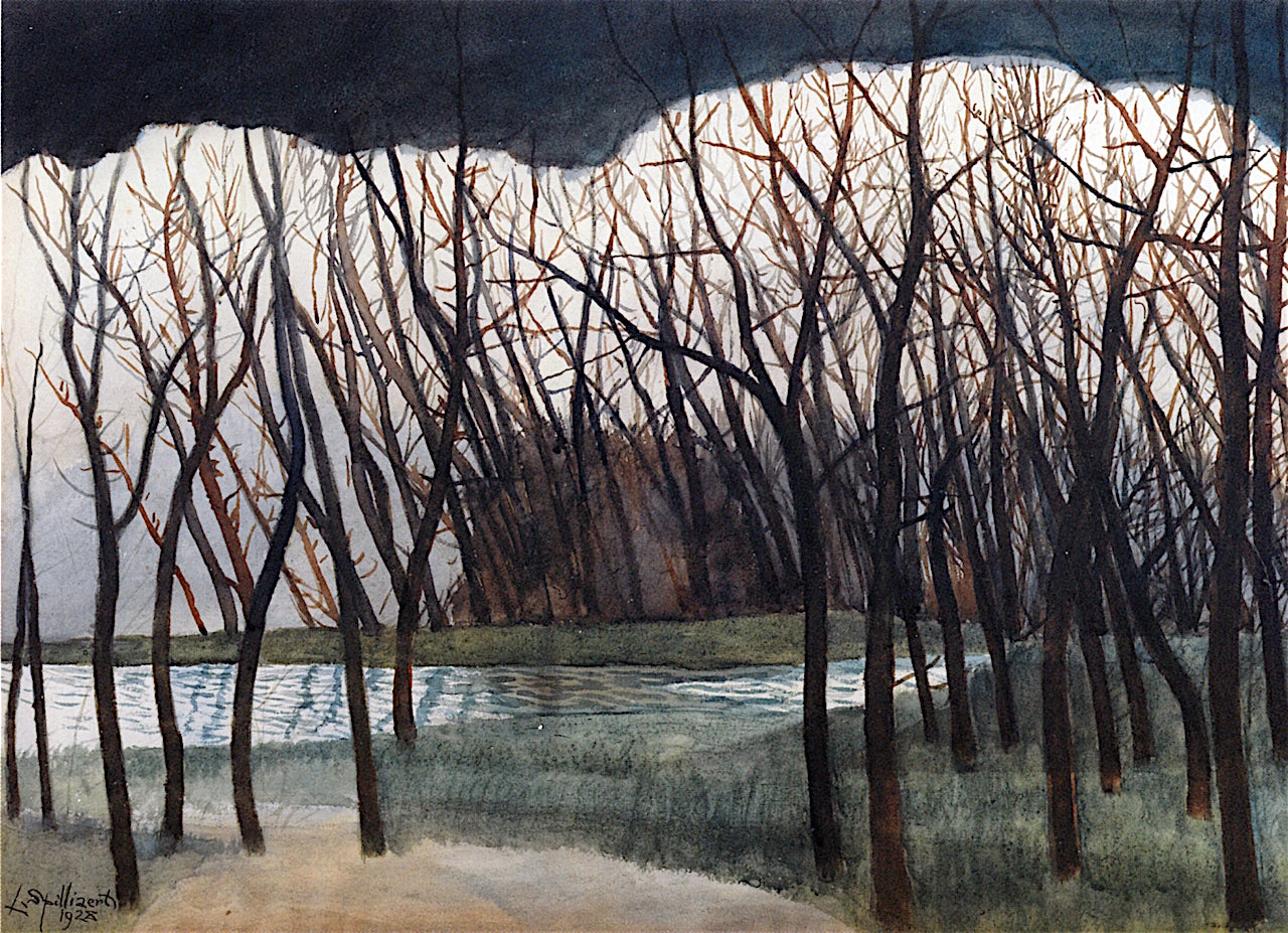 Pond Surrounded by  Trees, Winter, vintage artwork by Leon Spilliaert, 12x8" (A4) Poster
