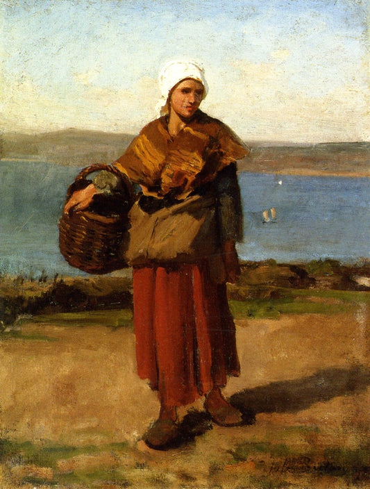 Fisherwoman, Douarnenez, vintage artwork by Jules-Adolphe Breton, 12x8" (A4) Poster