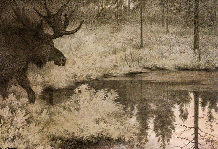 Where Mooses Slake Their Thurst by Theodor Severin Kittelsen,A3(16x12")Poster