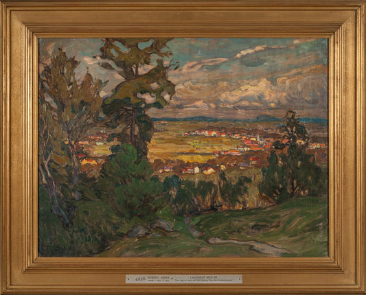Landscape with a Village. Study from North Norway, vintage artwork by Anna Boberg, 12x8" (A4) Poster