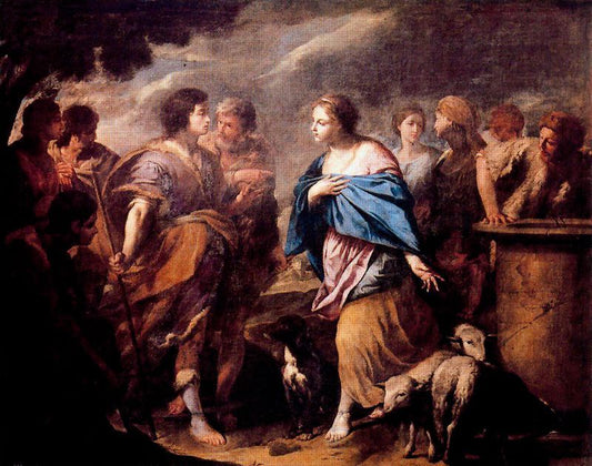 The Meeting of Rebecca and Isaac, vintage artwork by Andrea Vaccaro, 12x8" (A4) Poster
