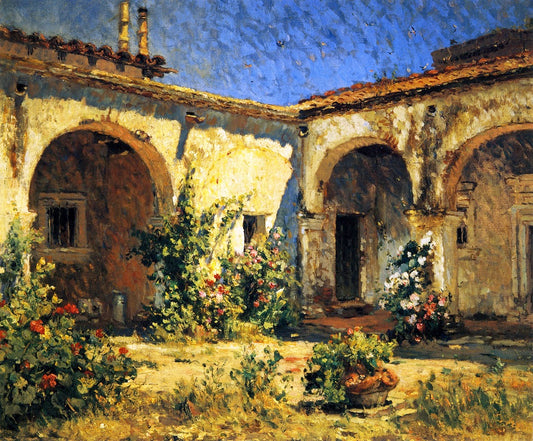 Mission Courtyard (San Juan Capistrano), vintage artwork by Colin Campbell Cooper, 12x8" (A4) Poster