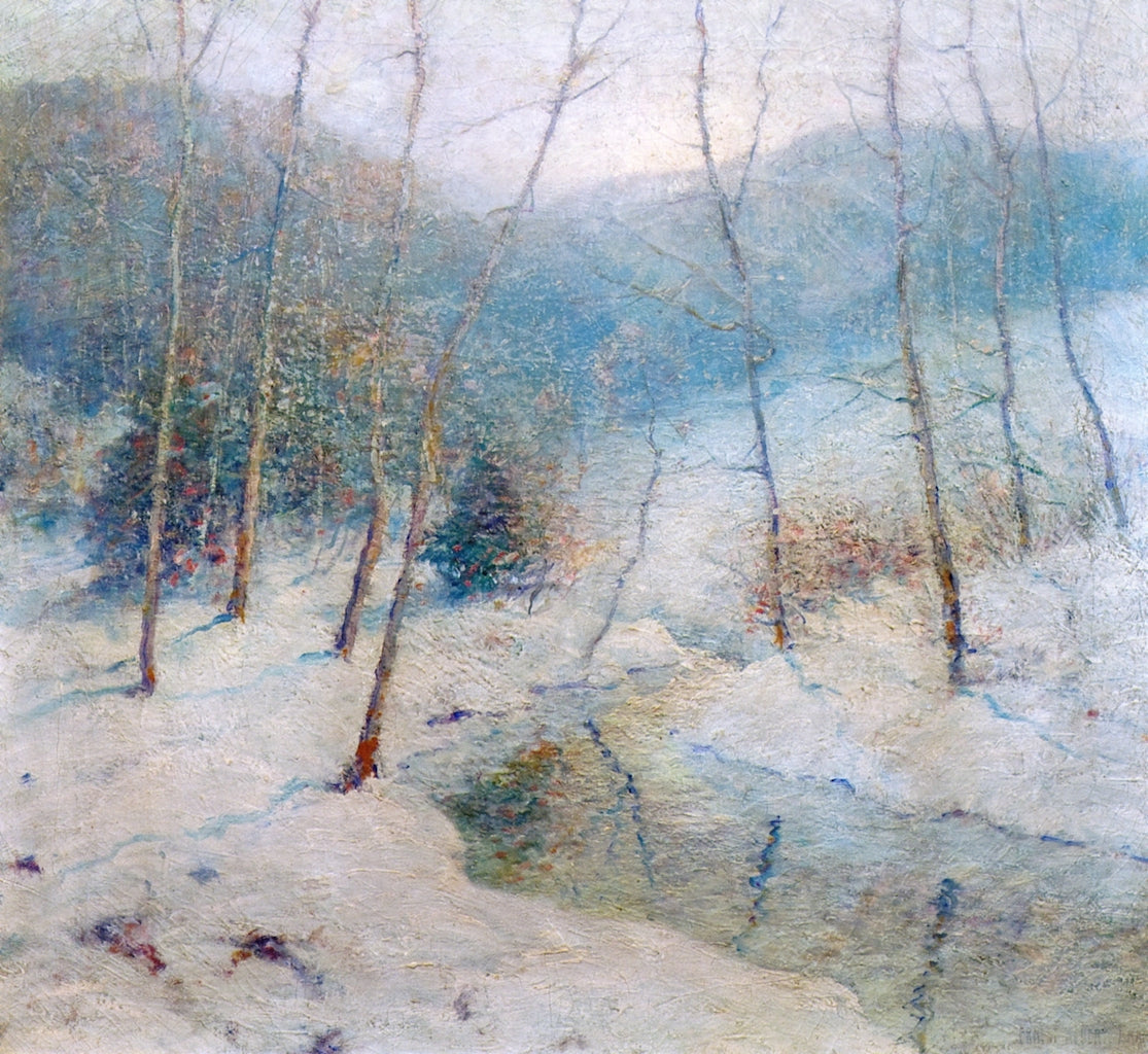 Snowy Winter Stream, vintage artwork by Ernest Albert, 12x8" (A4) Poster