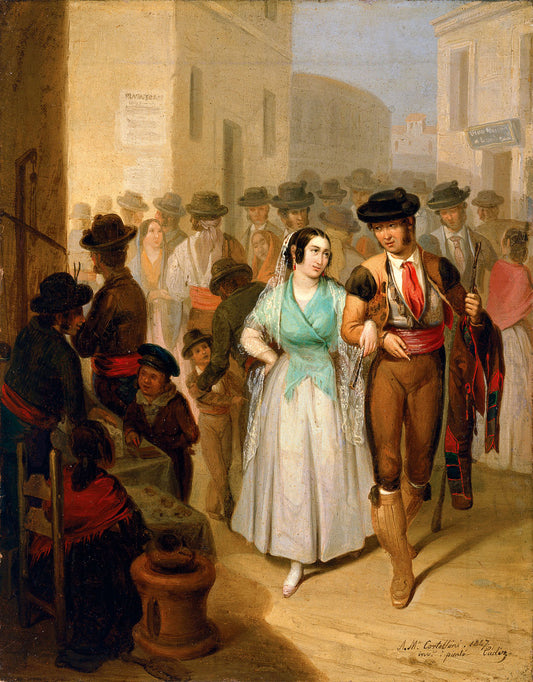 Leaving the Bullring, vintage artwork by Angel María Cortellini Hernández, A3 (16x12") Poster Print