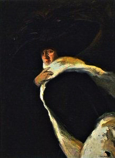 Mujer con Sombrero, vintage artwork by Julio Vila y Prades, 12x8" (A4) Poster