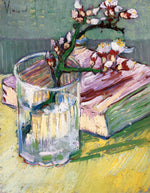 Blossoming Almond Branch in a Glass with a Book, vintage artwork by Vincent van Gogh, 12x8" (A4) Poster