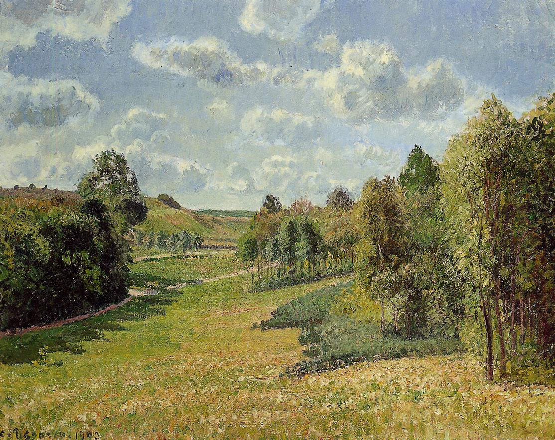 Berneval Meadows, Morning, vintage artwork by Camille Pissarro, 12x8" (A4) Poster