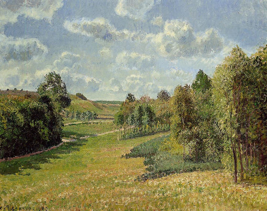 Berneval Meadows, Morning, vintage artwork by Camille Pissarro, 12x8" (A4) Poster