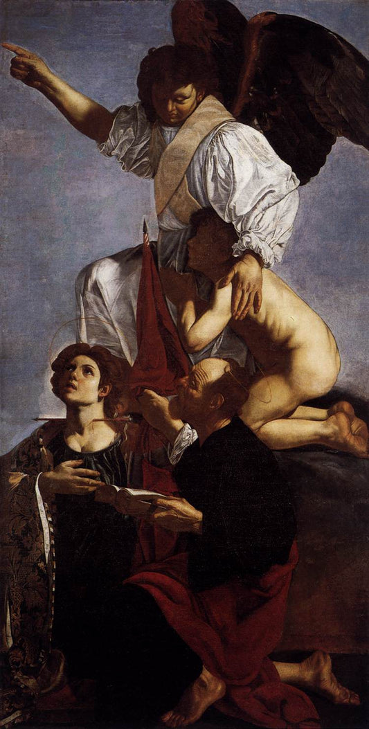 Guardian Angel with Saints Ursula and Thomas, vintage artwork by Cecco del Caravaggio, 12x8" (A4) Poster
