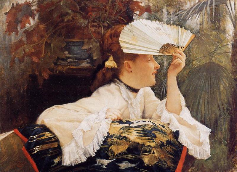 The Fan, vintage artwork by James Tissot, 12x8" (A4) Poster
