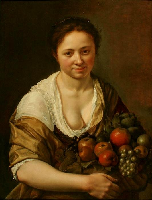 A Young Girl Seated Embracing Fruit, vintage artwork by Jacob Van Loo, 12x8" (A4) Poster