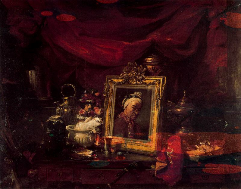 Still Life with a portrait of Chardin, vintage artwork by Philippe Rousseau, A3 (16x12") Poster Print
