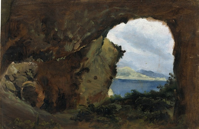 View from a Rocky Cave over Sea and Mountains, vintage artwork by Carl Blechen, A3 (16x12") Poster Print