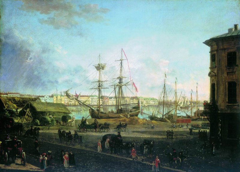 View of the English Embankment from Vasilievsky Island in St. Petersburg, vintage artwork by Fedor Yakovlevich Alekseev, 12x8" (A4) Poster