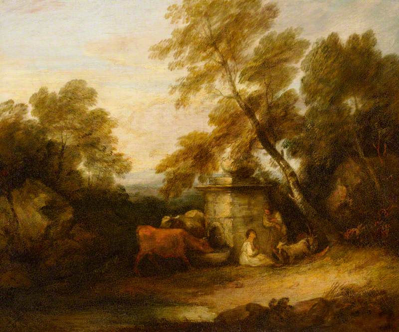 Cattle at a Fountain, vintage artwork by Thomas Gainsborough, 12x8" (A4) Poster