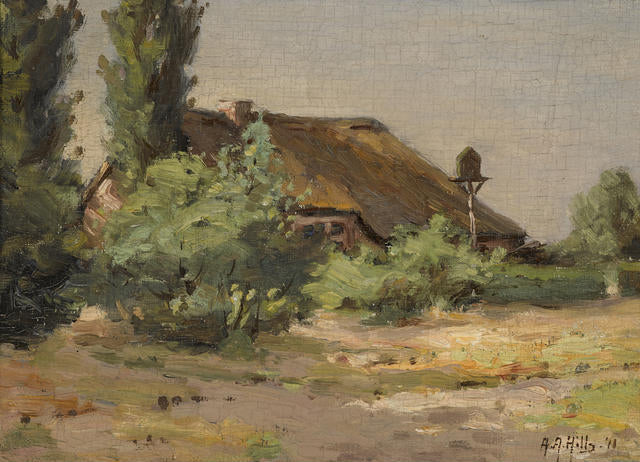 Poplar House, Late Afternoon, Laren, Holland, vintage artwork by Anna Althea Hills, 12x8" (A4) Poster