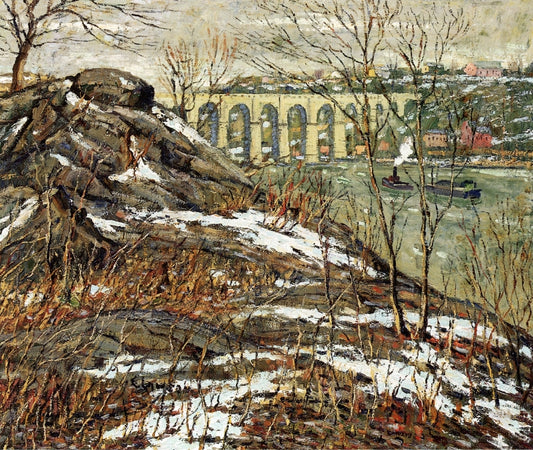 Harlem River in Winter, vintage artwork by Ernest Lawson, 12x8" (A4) Poster