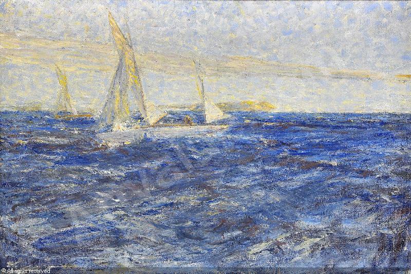 Segelbatar, Fjällangsfjärden, vintage artwork by Johan Axel Gustaf Acke, 12x8" (A4) Poster