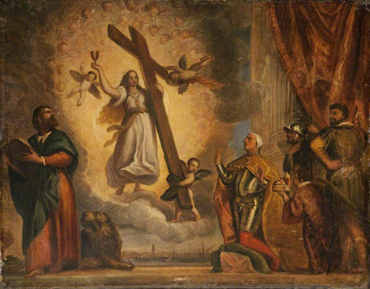 Doge Antonio Grimani Kneeling before Faith (after Titian), vintage artwork by Joseph Severn, A3 (16x12") Poster Print
