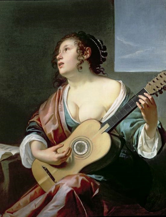 Woman With Guitar, vintage artwork by Jan van Bronckhorst, 12x8" (A4) Poster
