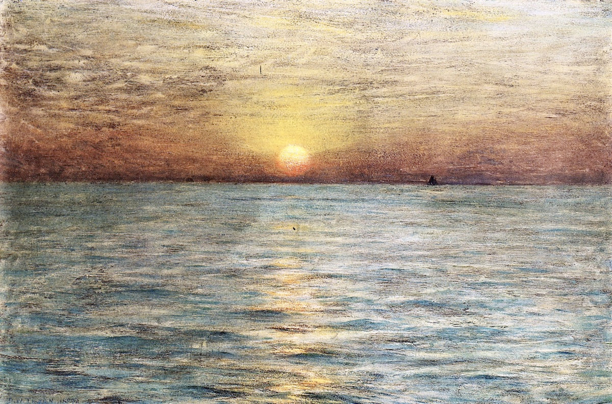 The Sea: Sunset, vintage artwork by Dwight W. Tryon, 12x8" (A4) Poster