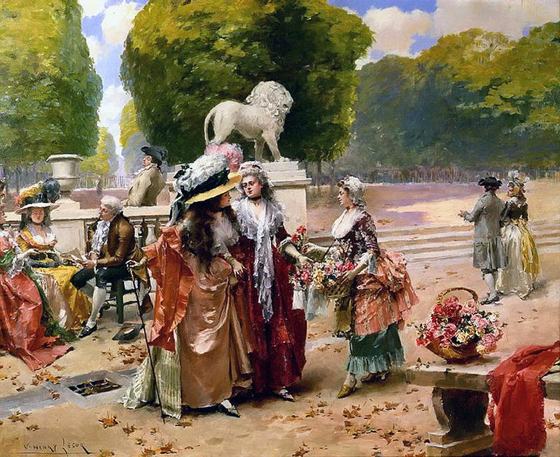 Flower seller in the Tuileries, vintage artwork by Henri Victor Lesur, 12x8" (A4) Poster