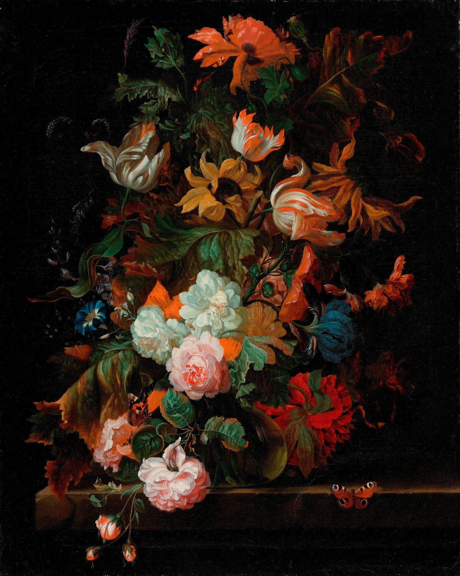 Still Life of Flowers in a Glass Vase with a Butterfly, vintage artwork by Ernst Stuven, 12x8" (A4) Poster
