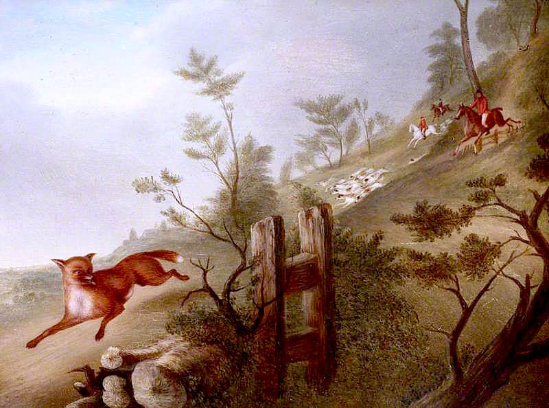 Hunting Scene: A Fox Followed by  Hounds and Huntsmen in Full Cry, vintage artwork by Richard Barrett Davis, 12x8" (A4) Poster