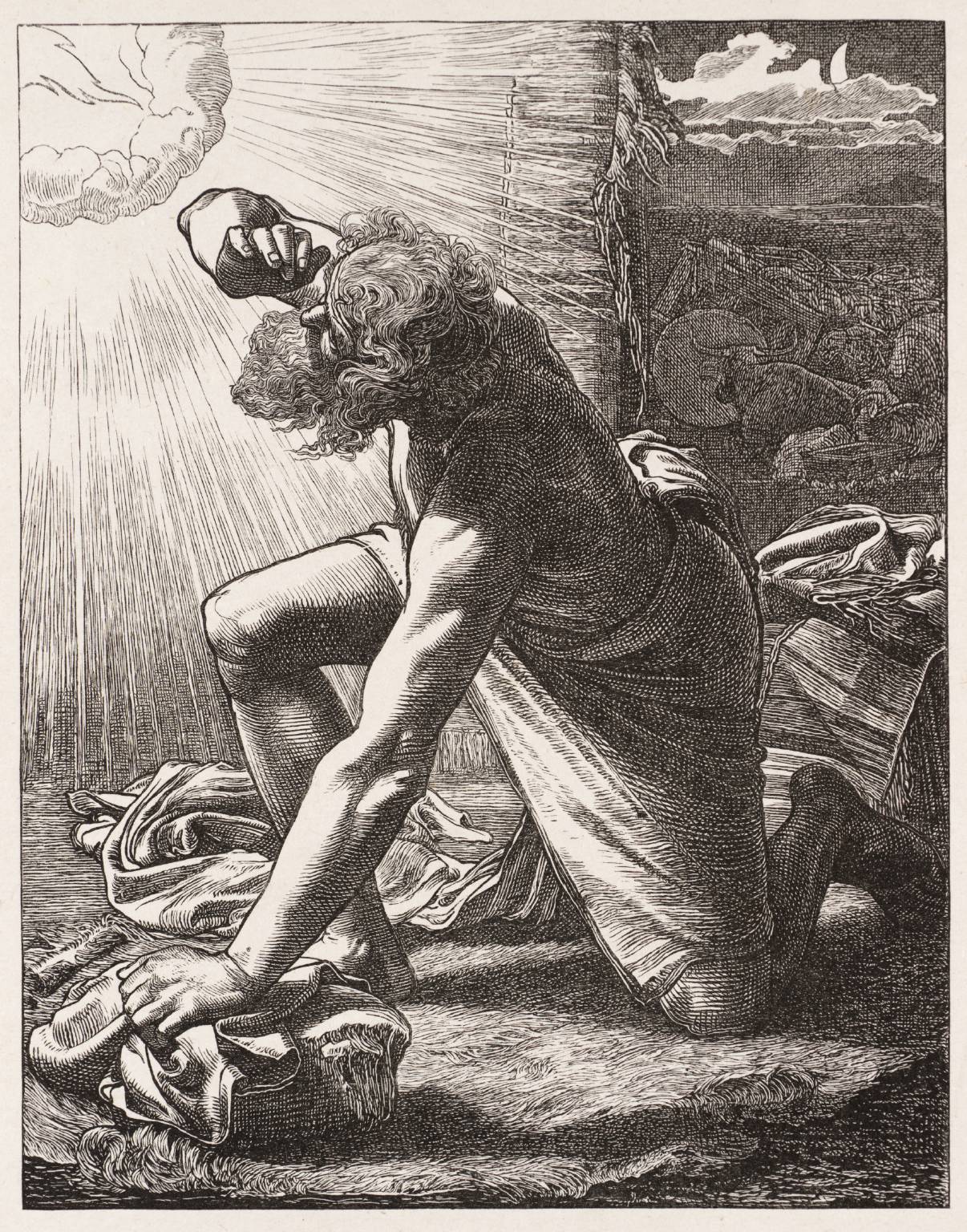 Jacob Hears the Voice of the Lord, vintage artwork by Anthony Frederick Sandys, 12x8" (A4) Poster