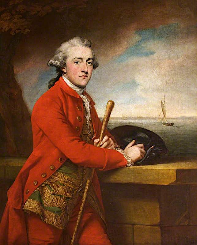 Captain Robert Boyle Nicholas, with His Yacht 'Nepaul', vintage artwork by Dominic Serres, 12x8" (A4) Poster