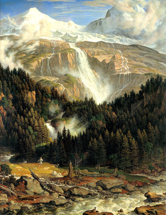 The Schmadribach Falls, vintage artwork by Joseph Anton Koch, 12x8" (A4) Poster