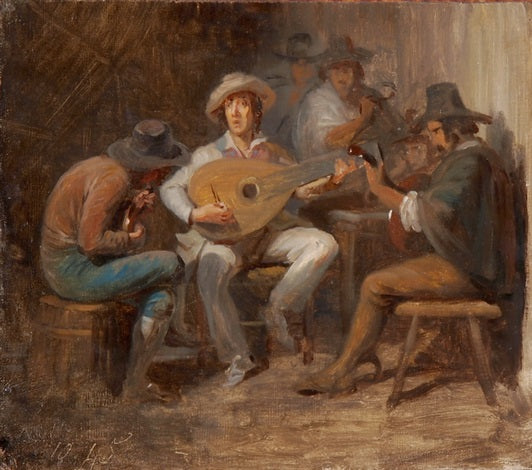 Three Roman Musicians in a Tavern, vintage artwork by Alfred Jacques van Muyden, A3 (16x12") Poster Print