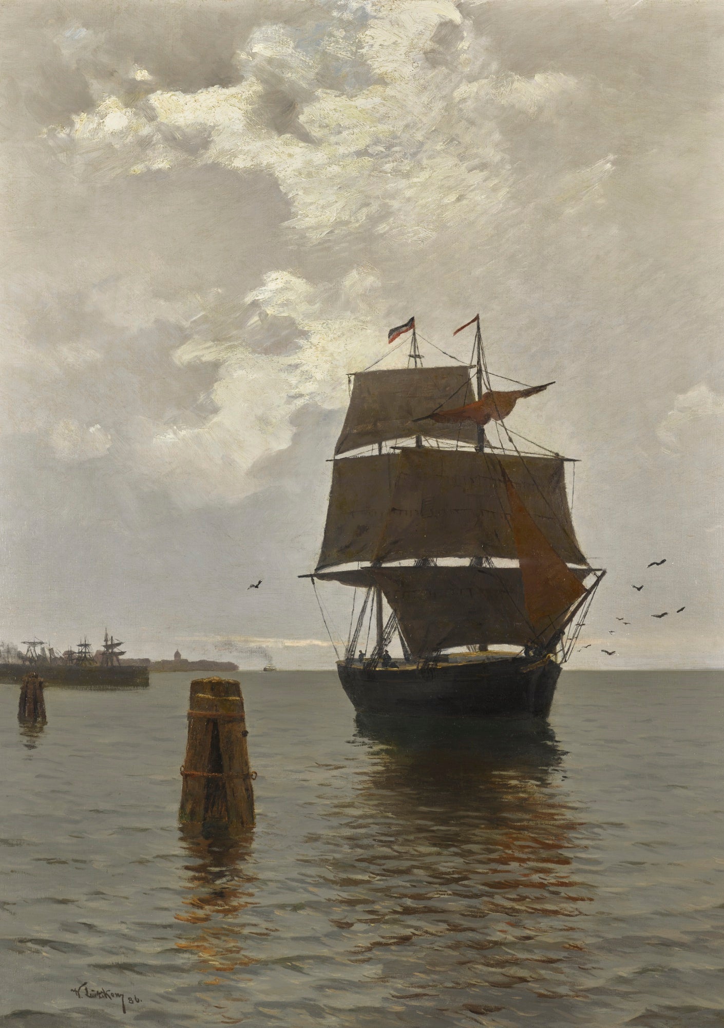 Sailing Ships on the Baltic Sea, vintage artwork by Walter Leistikow, 12x8" (A4) Poster