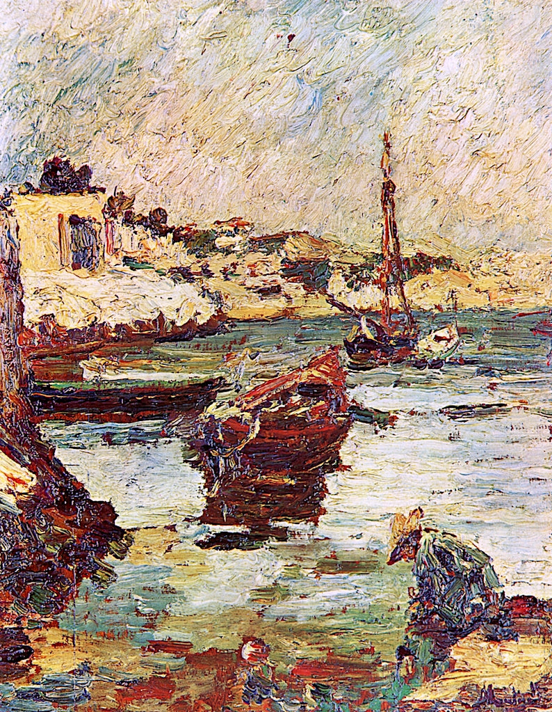 Cove and Boats, vintage artwork by Adolphe-Joseph-Thomas Monticelli, 12x8" (A4) Poster