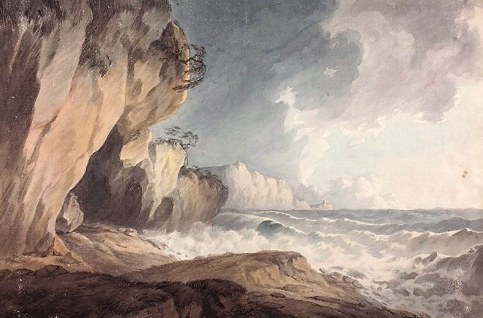 Rough Sea off a Rocky Coast, vintage artwork by John Warwick Smith, 12x8" (A4) Poster