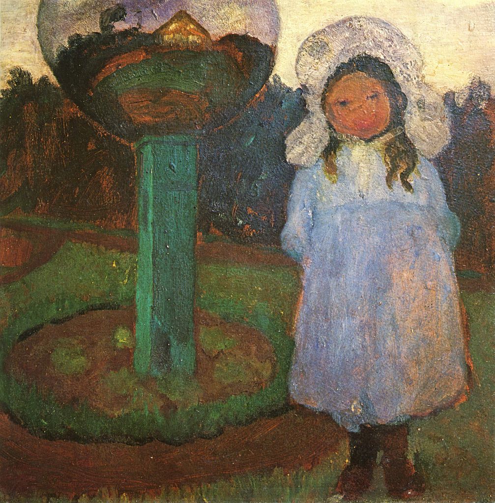 Girl in the garden near the crystal ball, vintage artwork by Paula Modersohn-Becker, 12x8" (A4) Poster