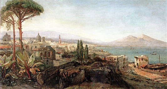 A View of the Bay of Naples with the Vesuvius beyond, vintage artwork by Pierre Tetar van Elven, 12x8" (A4) Poster