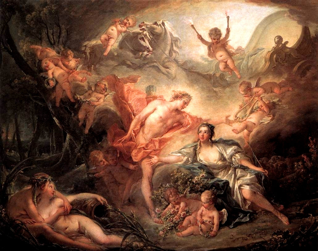 Apollo Revealing his Divinity to Isse, vintage artwork by François Boucher, 12x8" (A4) Poster